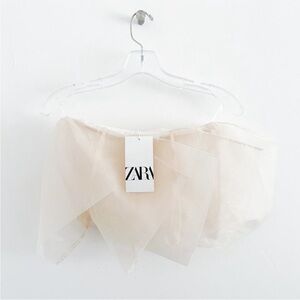 NWT Zara Organza Crop Top Ecru Medium Strapless Ruffle